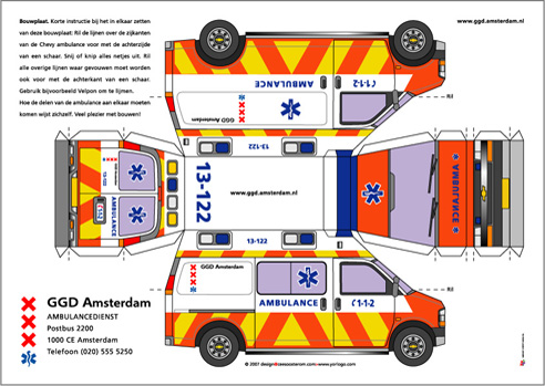 bouwplaat ambulance chevrolet ggd amsterdam Bastelbogen Papiermodelle